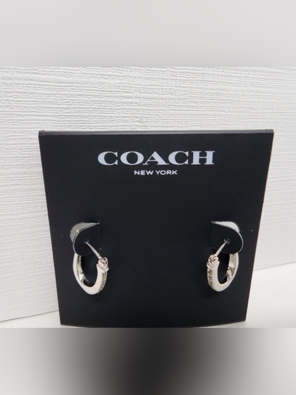 Coach Signature C huggie earrings with pavé crystal accents in gift box NWT